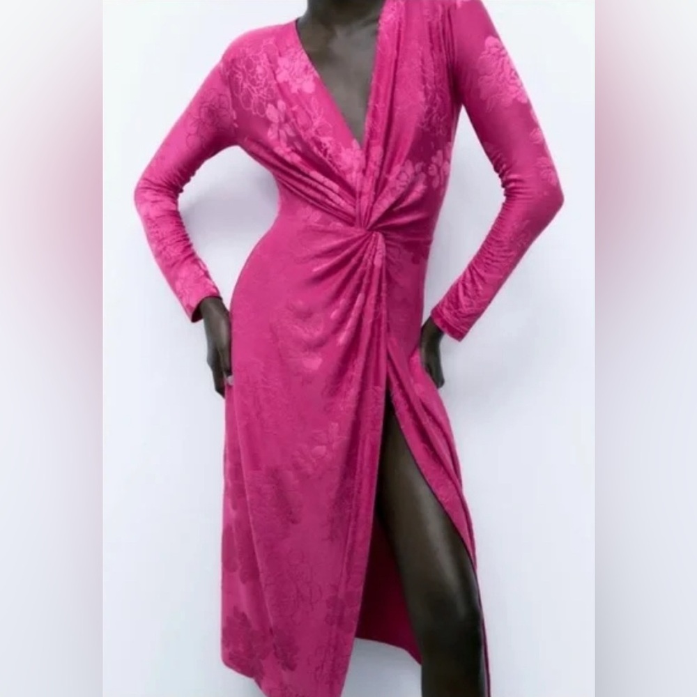 Zara brand new stretchy pink dress long sleeve size small - Picture 2 of 9